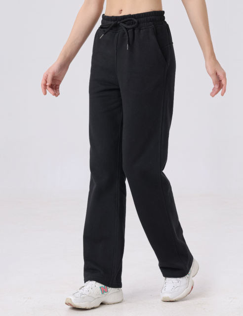 Black Drawstring Waist Fleece Pocket Pants