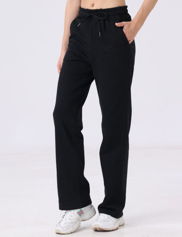 Black Drawstring Waist Fleece Pocket Pants