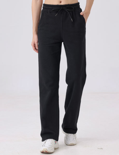 Black Drawstring Waist Fleece Pocket Pants