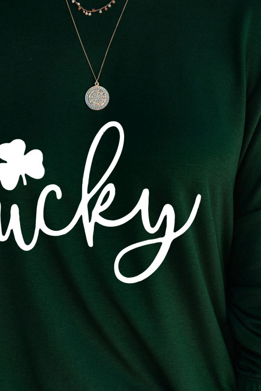 Green Lucky Clover Graphic Print Long Sleeve Top