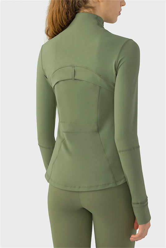 Jungle Green Stitching Detail Thumbhole Sleeve Sports Jacket