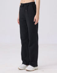 Black Drawstring Waist Fleece Pocket Pants