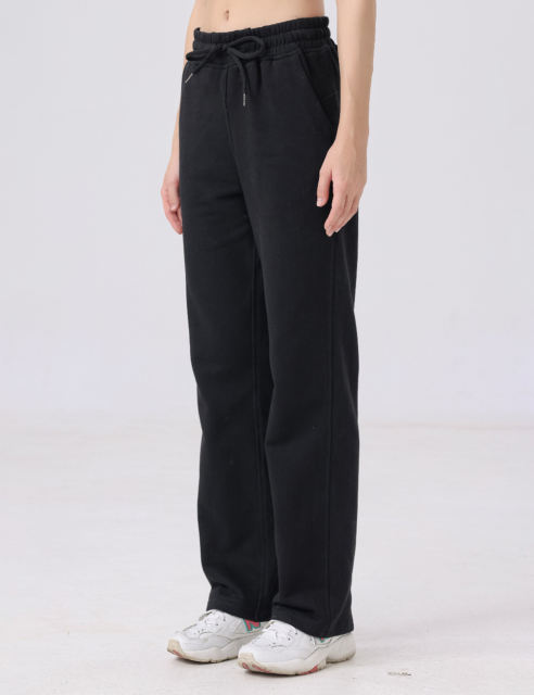Black Drawstring Waist Fleece Pocket Pants
