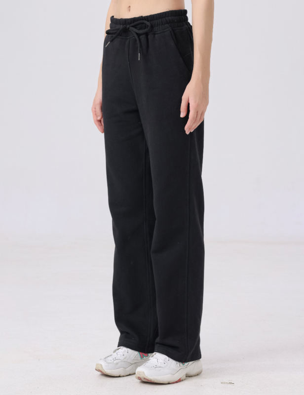 Black Drawstring Waist Fleece Pocket Pants