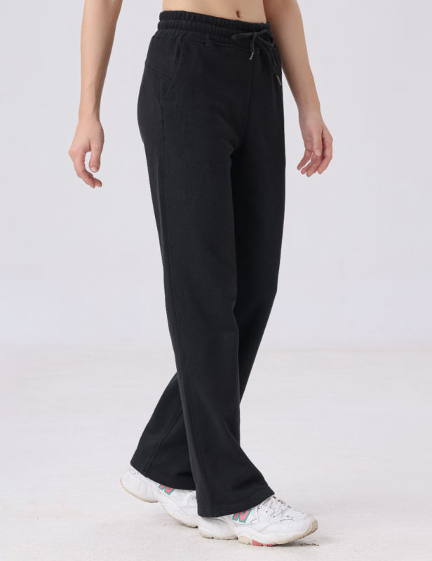 Black Drawstring Waist Fleece Pocket Pants
