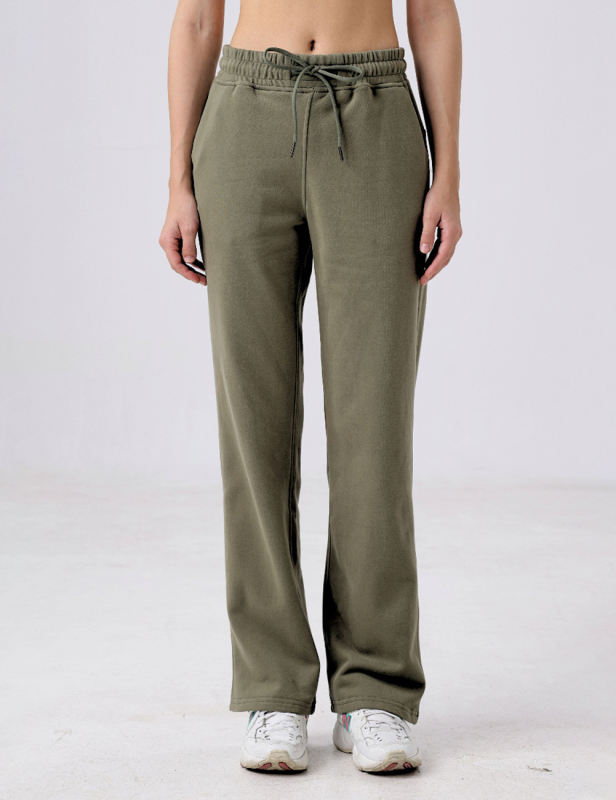 Army Green Drawstring Waist Fleece Pocket Pants