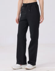 Black Drawstring Waist Fleece Pocket Pants