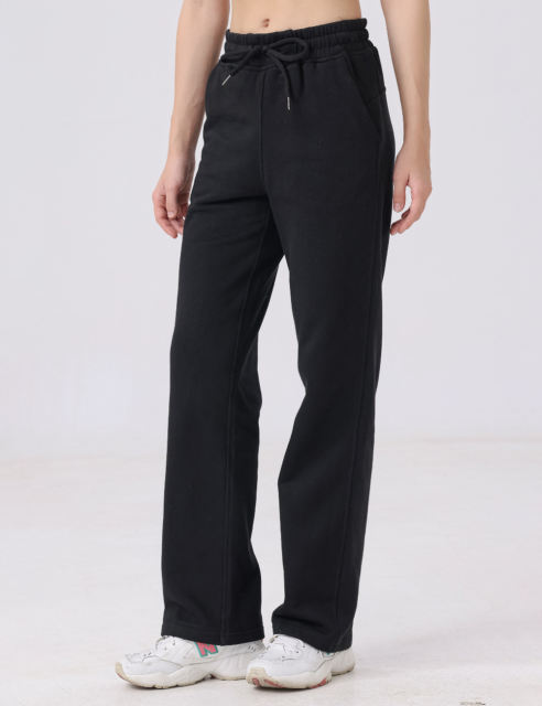 Black Drawstring Waist Fleece Pocket Pants