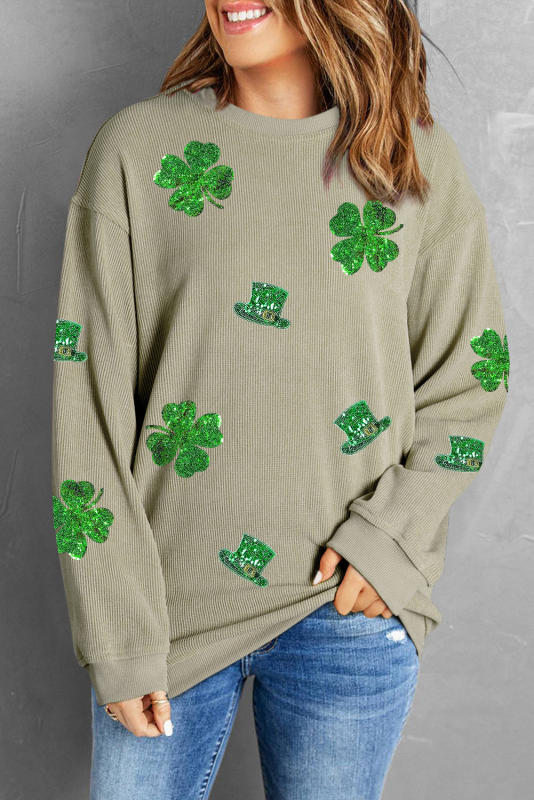 Green St. Patrick Sequined Graphic Corded Sweatshirt