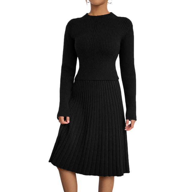 Black Knitted Sweater and A-line Skirt Set