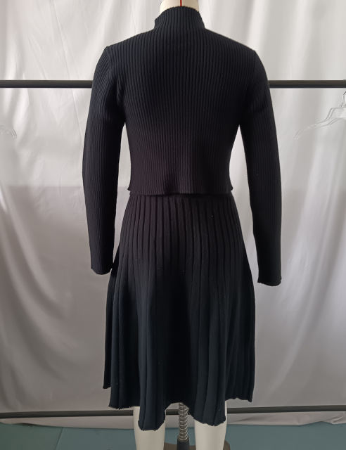 Black Knitted Sweater and A-line Skirt Set