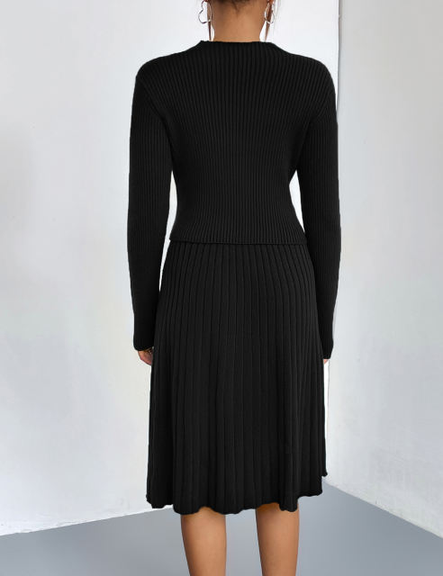 Black Knitted Sweater and A-line Skirt Set