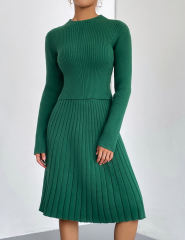 Green Knitted Sweater and A-line Skirt Set