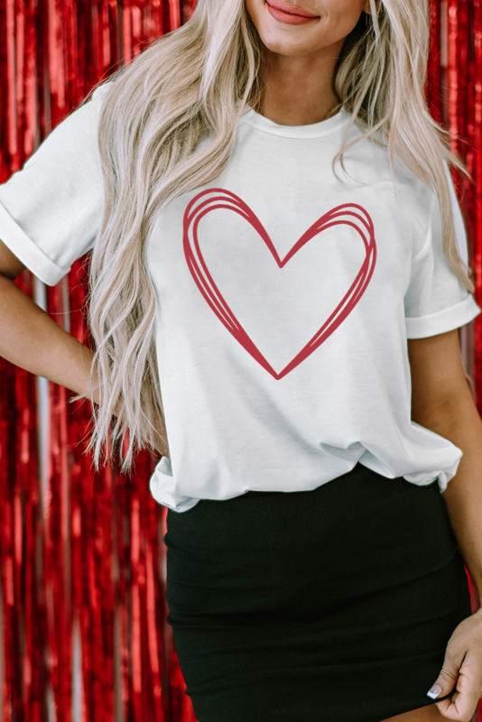 White Repeated Heart-shape Sketch Valentines Graphic Tee