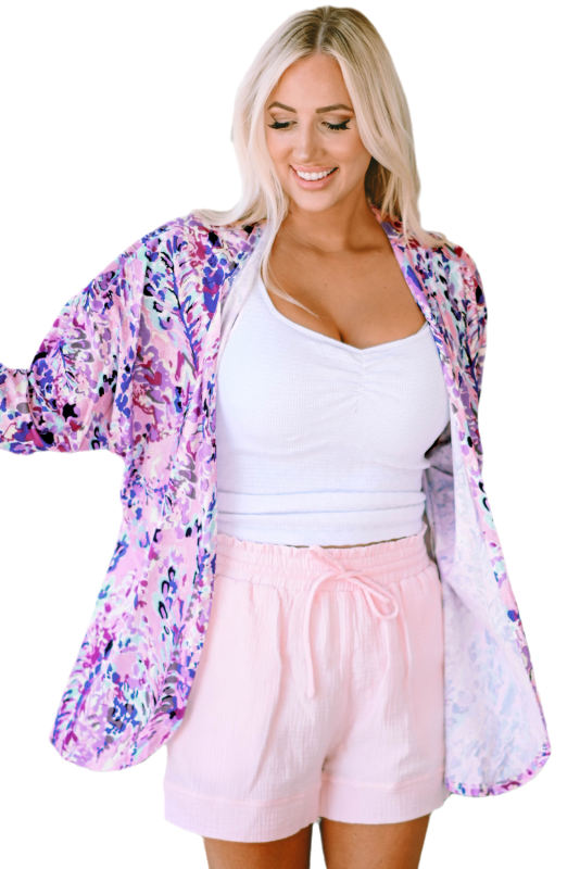 Multicolor Abstract Floral Print Lightweight Kimono