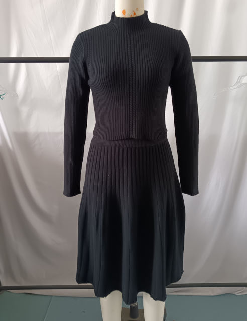 Black Knitted Sweater and A-line Skirt Set