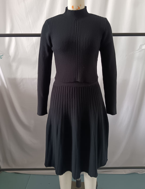Black Knitted Sweater and A-line Skirt Set