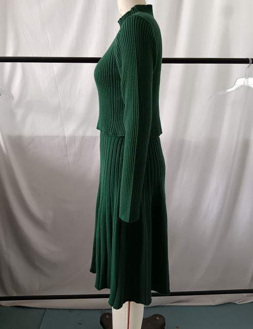 Green Knitted Sweater and A-line Skirt Set