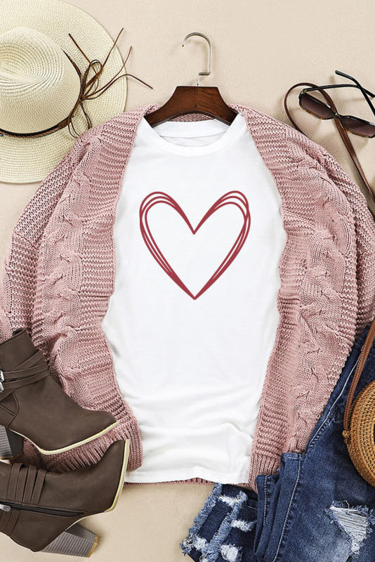 White Repeated Heart-shape Sketch Valentines Graphic Tee