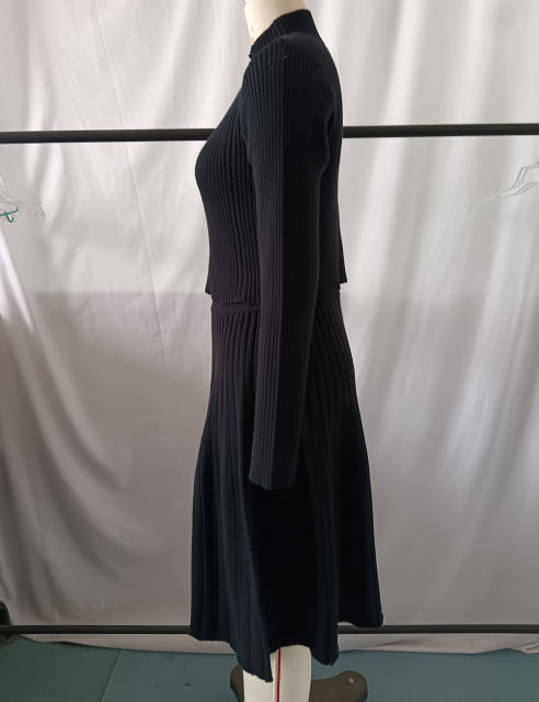Black Knitted Sweater and A-line Skirt Set