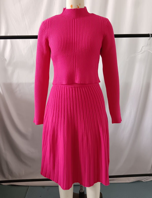 Rosy Knitted Sweater and A-line Skirt Set