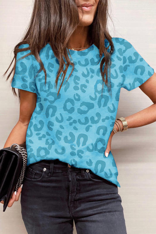 Sky Blue Animal Print Crew Neck T Shirt