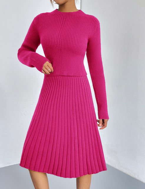 Rosy Knitted Sweater and A-line Skirt Set