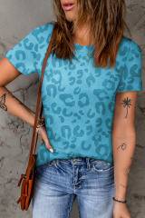 Sky Blue Animal Print Crew Neck T Shirt