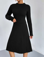 Black Knitted Sweater and A-line Skirt Set