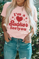 Pink Im a Sucker for you Valentines Slogan Graphic Tee