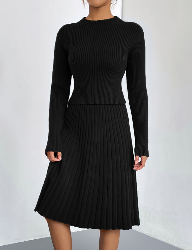 Black Knitted Sweater and A-line Skirt Set