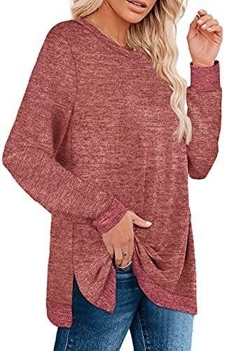 Pink Splicing Side Slits Cotton Blend Long Sleeve Tops