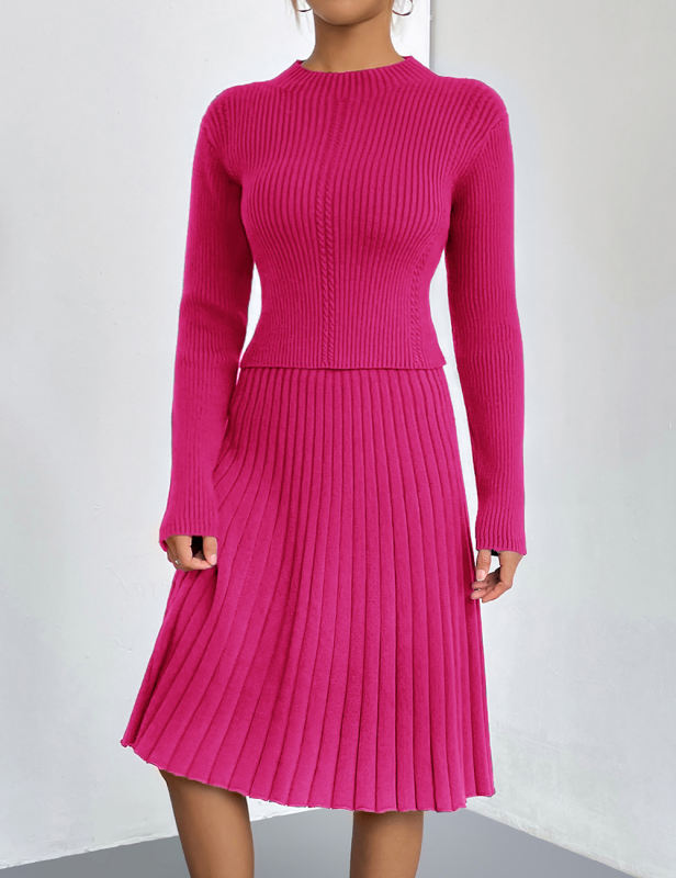 Rosy Knitted Sweater and A-line Skirt Set