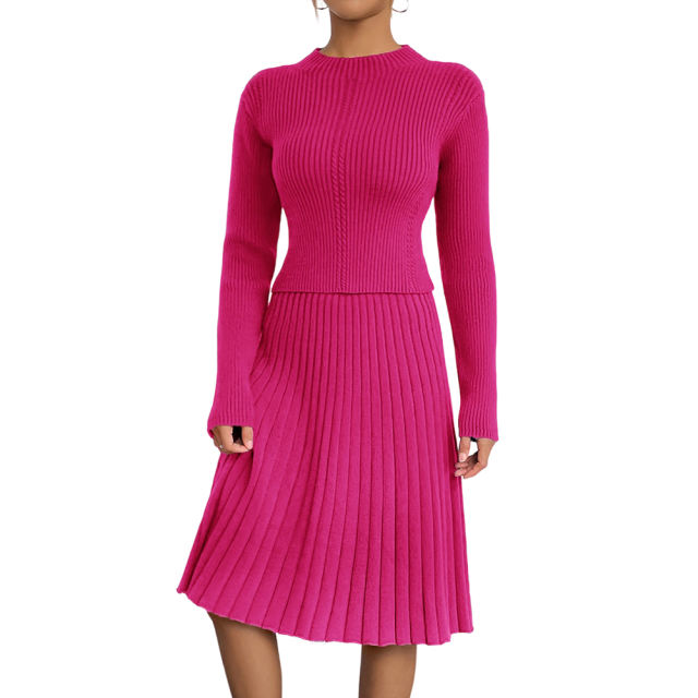 Rosy Knitted Sweater and A-line Skirt Set