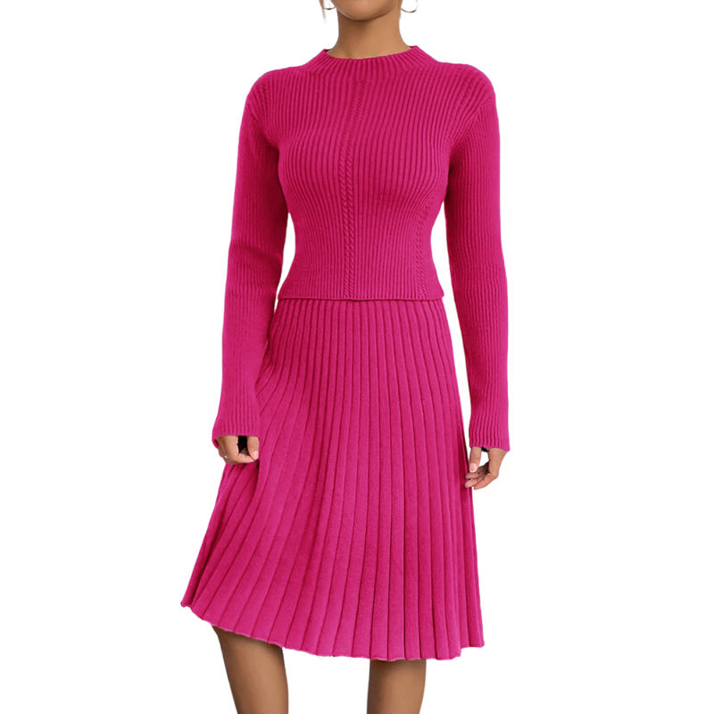Rosy Knitted Sweater and A-line Skirt Set