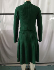Green Knitted Sweater and A-line Skirt Set