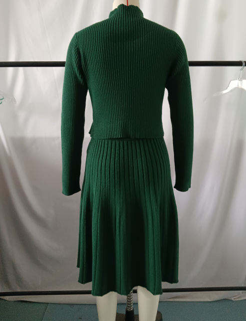 Green Knitted Sweater and A-line Skirt Set