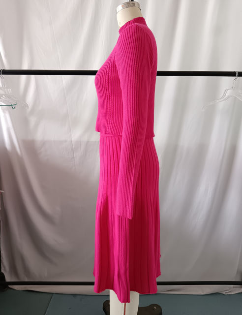 Rosy Knitted Sweater and A-line Skirt Set