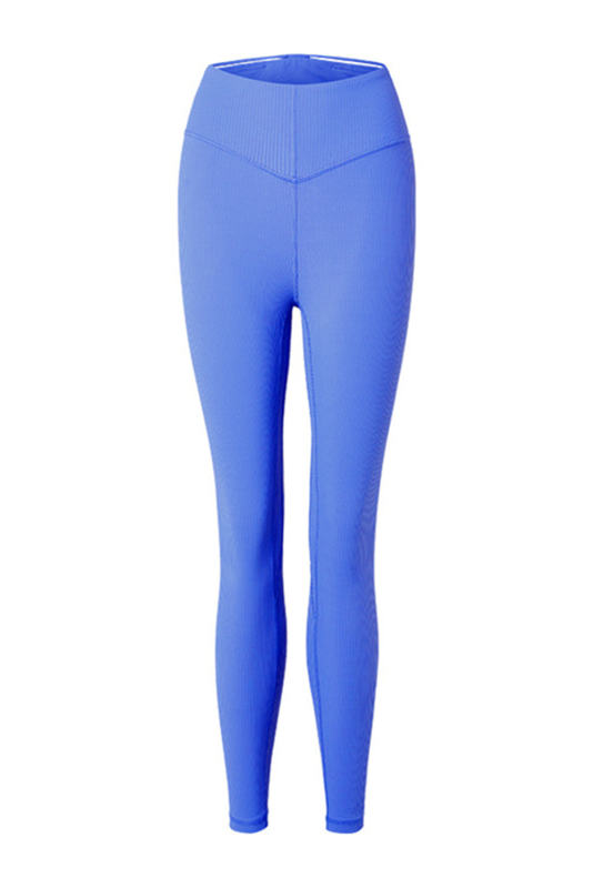 Blue Wide Waistband Ribbed Skinny Yoga Pants