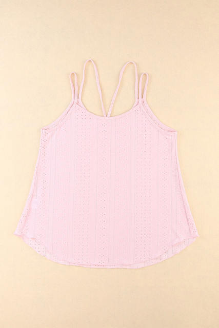 Pink Eyelet Strappy Scoop-Neck Tank Top