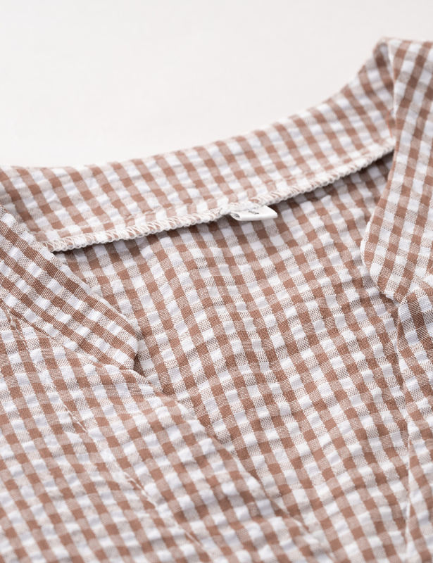 Khaki Ruffle Detail Button V Neck Long Sleeve Shirt