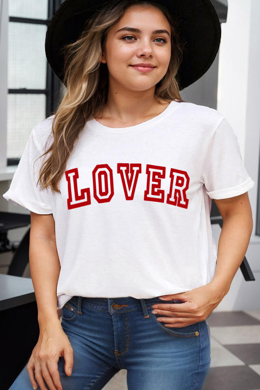 White LOVER Print Valentines Plus Size T shirt