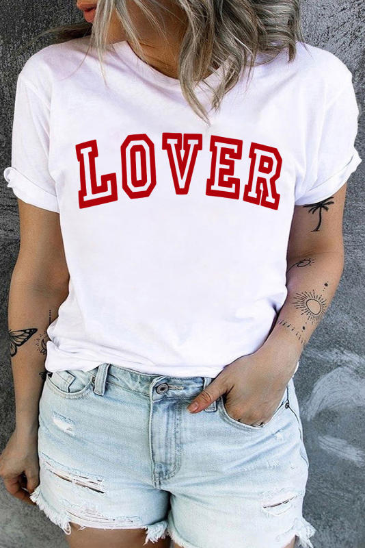 White LOVER Print Valentines Plus Size T shirt