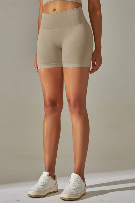 Pale Khaki Solid Color High Waist Tummy Control Active Shorts