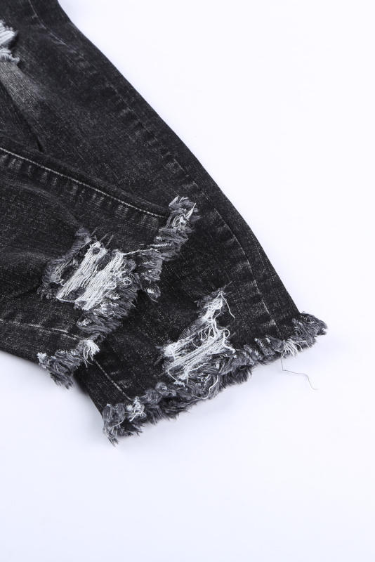 Black Ripped Slim Fit Washed Jeans