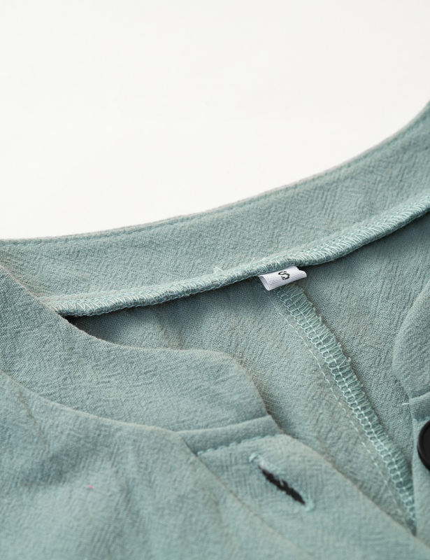Pea Green Button V Neck Sleeveless Cotton Jumpsuit