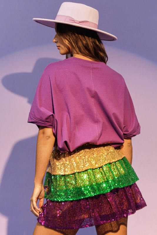 Tillandsia Purple Shiny MARDI GRAS Letter Patch T-shirt