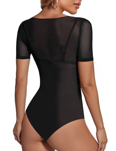 Black Spider Shape Rhinestones Short Sleeve Bodysuit