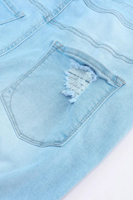 Sky Blue Constructed Bib Pocket Distressed Denim Overalls