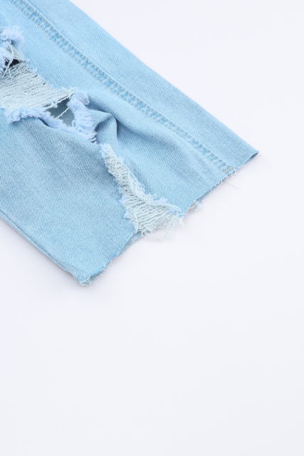 Sky Blue Constructed Bib Pocket Distressed Denim Overalls